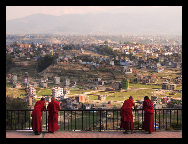 Kopan munkar och utsikt över kathmandu-dalen